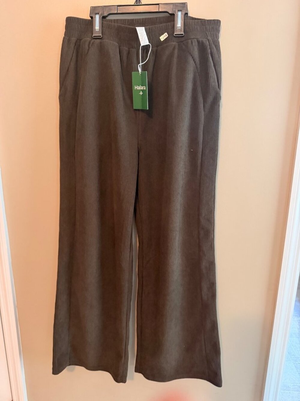 Halara L Brown Ribbed Wide Leg Pants Women L Regular Pull On Elastic Waist New